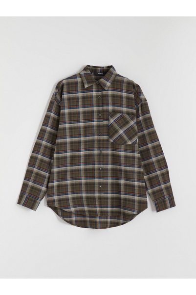 LC Waikiki XSIDE Khaki Plaid Oversized Women's Flannel Shirt—The ALITA CITY Way