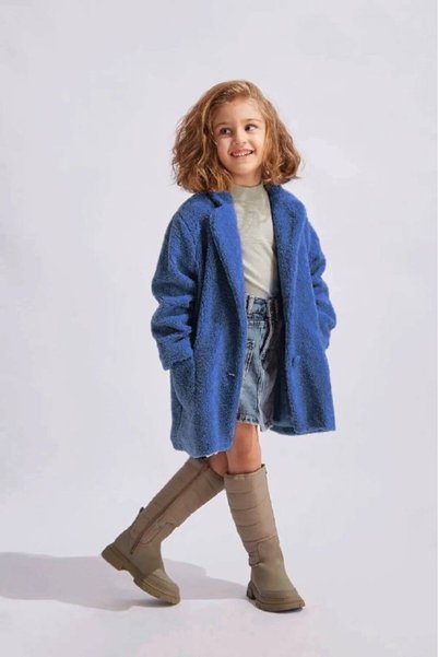 Mireya Kids Girls' Blue Plush Long Coat
