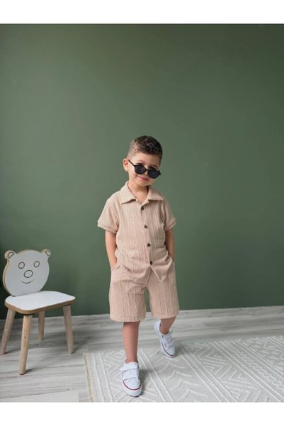 Mireya Kids Boys' Beige Shirt and Shorts Set