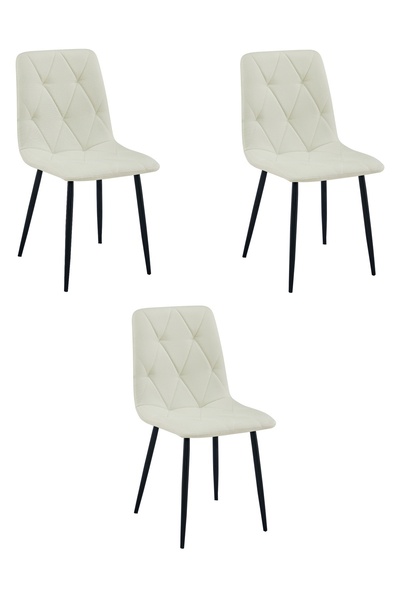Oskar Scaun de masă din material textil LIBRA, bej, set de 3, picioare negre