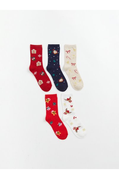 LC Waikiki Alita City Lcw Kids Ecru Patterned Girls' Socks with a Difference