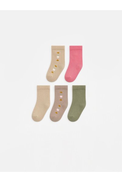 LC Waikiki 5-Pack of Ecru-Patterned Girls' Ankle Socks, Featuring the ALITA C...