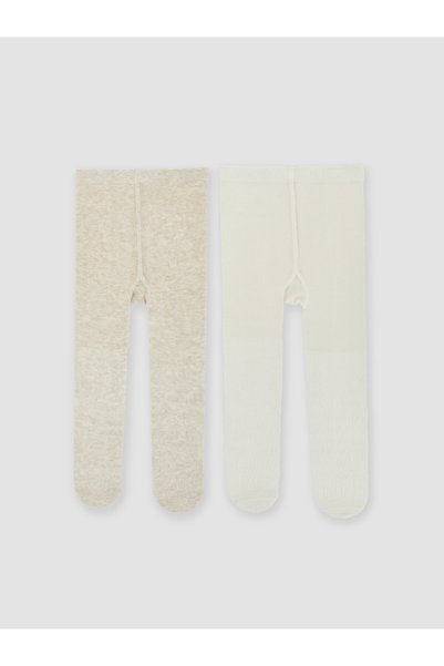 LC Waikiki Alita City Farkıyla Lcw Baby Ecru Plain 2-Pack Baby Girl Pantyhose