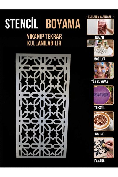 Mu Art Ahşap Seljuk Tile-Geometric Patterned Stencil – 250-Micron Mylar Stenc...