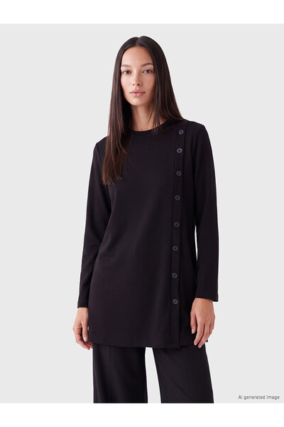 LC Waikiki LCW EVERYDAY Black Scuba Fabric Solid Standard & Regular Women's T...