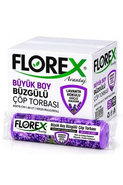Florex Avantaj – Saci mari de gunoi cu fronseuri și parfum de lavandă, 10 buc...