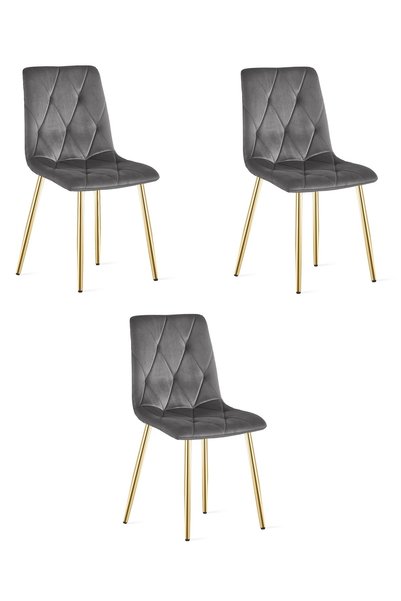 Oskar Scaun de dining din catifea LIBRA, gri închis, set de 3, picioare aurii