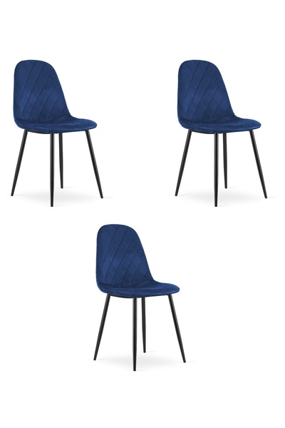 Oskar Scaun de dining din catifea ASTI, albastru marin, set de 3
