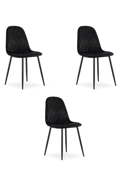 Oskar Scaun de dining din catifea ASTI, negru, set de 3