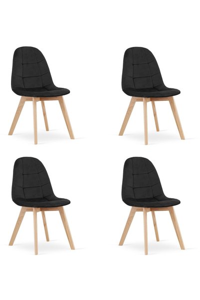 Oskar Scaun de dining din catifea BORA, negru, set de 4