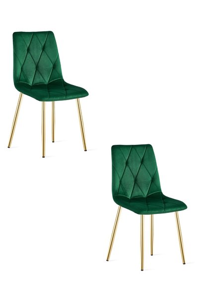 Oskar Scaun de dining din catifea LIBRA, verde închis, set de 2, picioare aurii