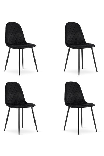 Oskar Scaun de dining din catifea ASTI, negru, set de 4