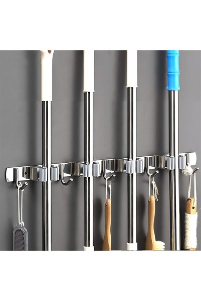 Aputue Mop Broom Holder, 4 Pcs Stainless Steel Mop and Broom Holder Wall Moun...
