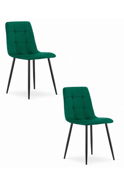 Oskar Scaun de dining din catifea KARA, verde închis, set de 2, picioare negre