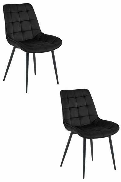 Oskar Scaun de dining din catifea BERA, negru, set de 2, picioare negre