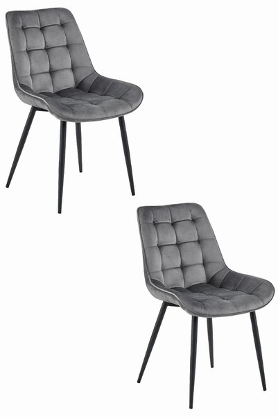 Oskar Scaun de dining din catifea BERA, gri închis, set de 2, picioare negre