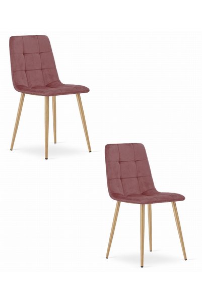 Oskar Scaun de dining din catifea KARA, roz, set de 2, picioare cu aspect de ...