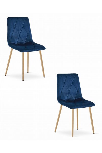 Oskar Scaun de dining din catifea LIBRA, albastru marin, set de 2, picioare c...