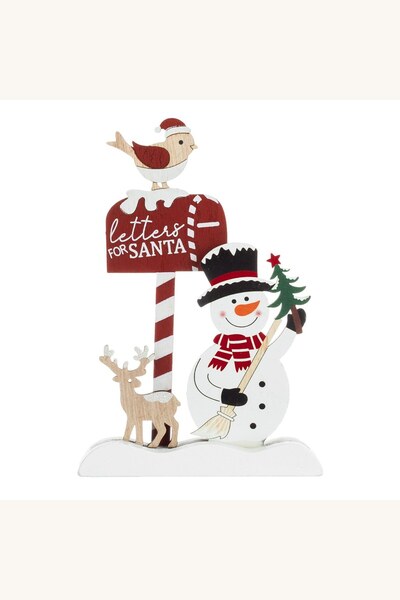 Comerivo Ornament de Craciun din lemn cu om de zapada, pasare si cutie postal...