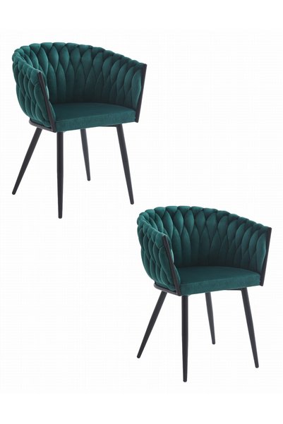 Oskar Scaun de dining din catifea ORION, verde, set de 2, picioare negre