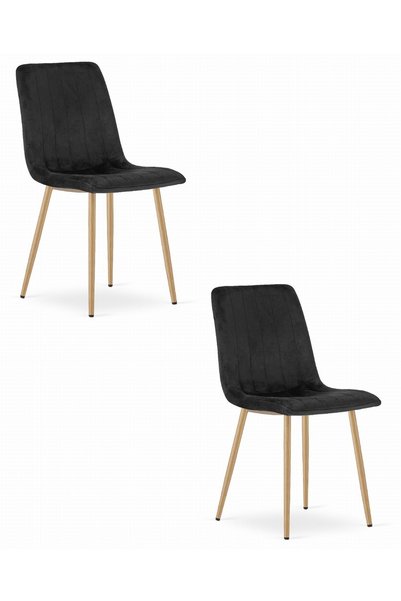 Oskar Scaun de dining LAVA din catifea, negru, set de 2, picioare cu aspect d...
