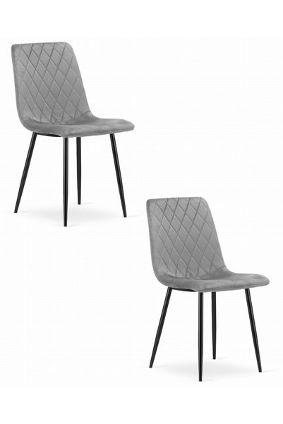 Oskar Scaun de dining din catifea TURIN, gri deschis, set de 2, picioare negre