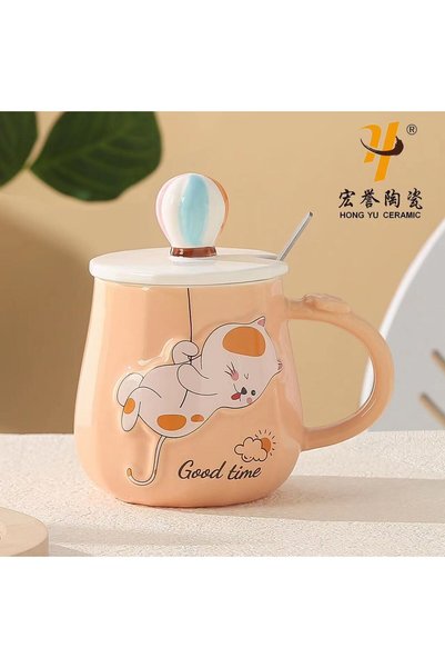 Generic كوب سيراميك بتصميم قطة منقوشة، ذو مظهر أنيق وثلاثي الأبعاد، سعة كبيرة...