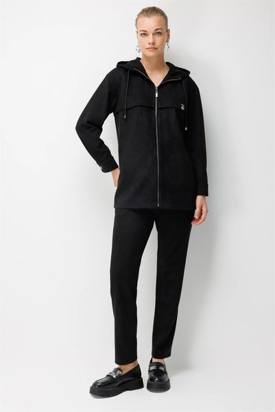 Ekol Women's Narrow-Legged Pants with Drawstring Waist, Black