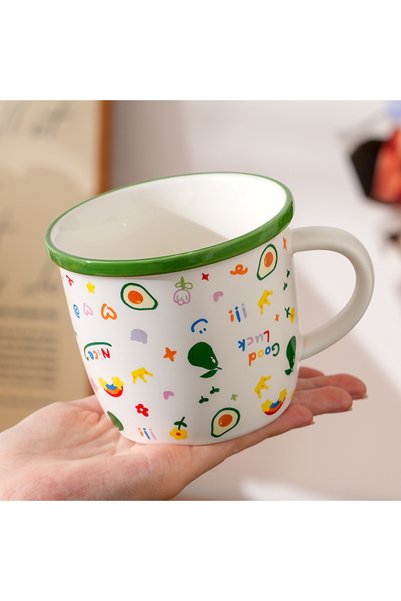 Generic كوب سيراميك بتصميم وجه مبتسم مع غطاء، الأكثر مبيعًا، كوب قهوة كبير ال...