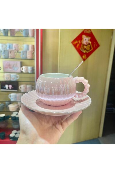 Generic كوب قهوة مطلي بالكهرباء على الطراز الأوروبي، كوب سيراميك متدرج الألوا...