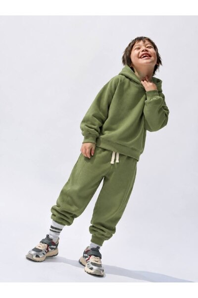 Mireya Kids Kids' Khaki Hooded Sweatshirt and Sweatsuit Set