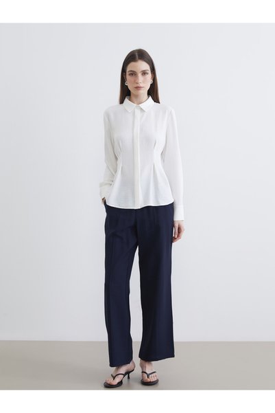 LC Waikiki LCW Modest Navy Blue Armure Fabric Straight-Leg, Loose & Wide-Leg ...