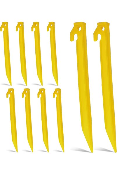GENERAL Bewudy Pack of 10 Plastic Tent Pegs, 23 cm ABS Plastic Spiral Yellow ...