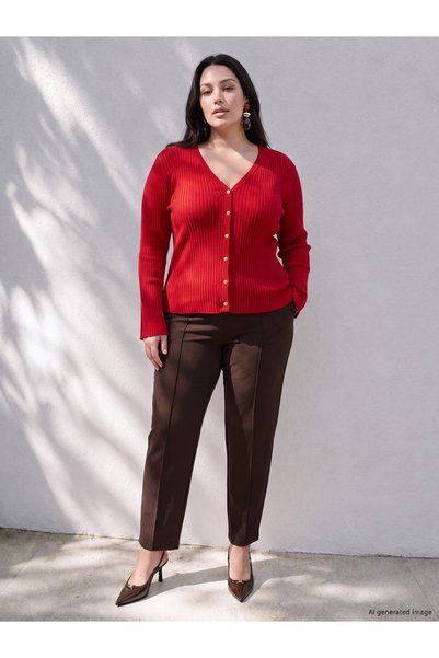 LC Waikiki LCW Curve Brown Straight-Leg Comfort & Relax Tapered-Leg Women's P...