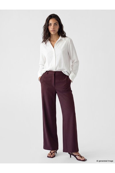 LC Waikiki LCW Modest Burgundy Solid Standard & Regular Straight Leg Women's ...