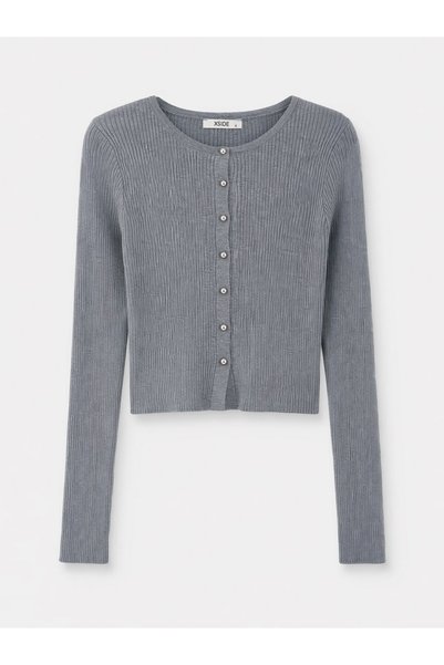 LC Waikiki TWO MT SHOP QUALITY XSIDE Gray Knit Plain Short Women's Cardigan