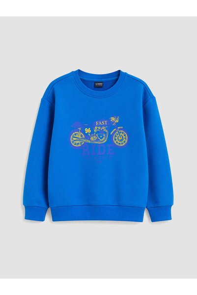 LC Waikiki Blue-Printed Boys' Sweatshirt with the ALITA CITY Touch
