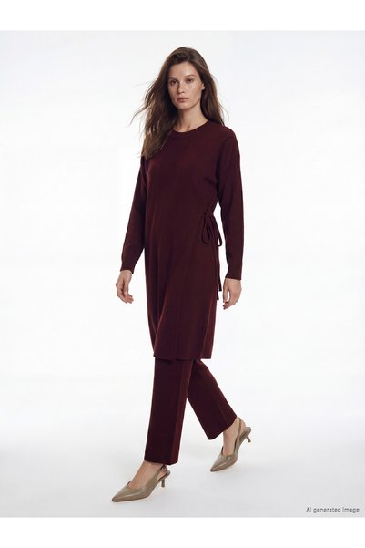 LC Waikiki LCW Modest Burgundy Knit Straight-Leg Standard & Regular Wide-Leg ...