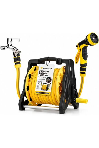 VINNYSEN Garden Hose Reel Set, 30M Garden Hose Reel Kit Water Hose Holder wit...