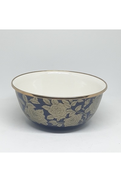 EMAYE EVİM 16 CM 750 ML NAVY BLUE ENAMEL BOWL - with gold accents