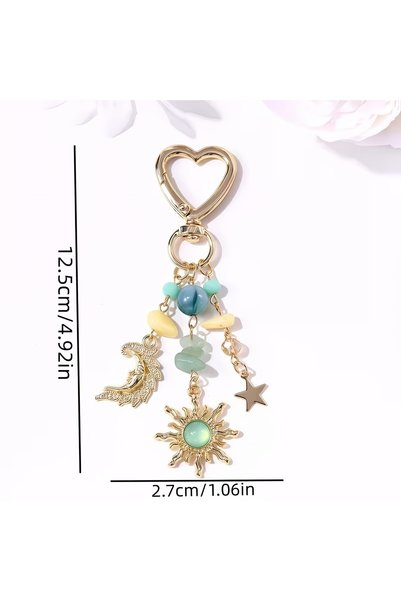 Choice style1 1 Boho Style Sun Moon Heart Keychain with Shiny Stone Decoratio...