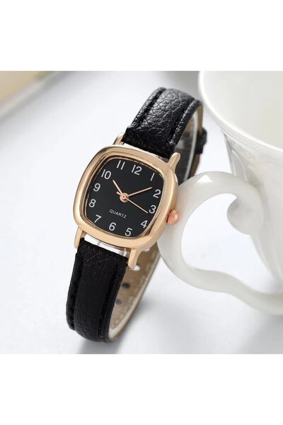 Choice black 1 piece of elegant and simple PU leather strap for women, quartz...
