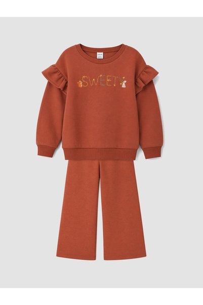 LC Waikiki LCW Kids Orange 3-Thread Brushed Inside Embroidered Girls' Set—The...