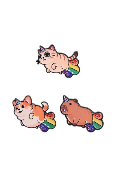 Choice TZ2601 Cute Fantasy Rainbow Flying Corgi Cat Capybara Enamel Pin kawai...