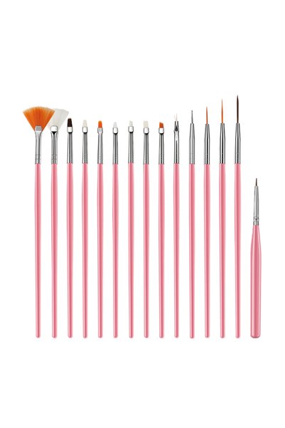 Choice Pink 15Pcs Nail Art Brush Set Multifunctional Liner Brushes Detailing ...