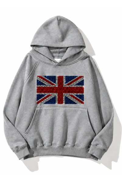 Violon Leopard Taş Baskılı Oversize Sweatshirt Hoodie