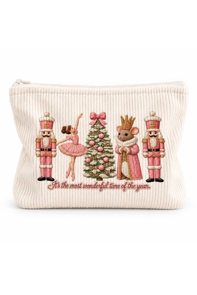 Choice A Nutcracker Print Cosmetic Bag Corduroy Soft Makeup Pouch Large Capac...
