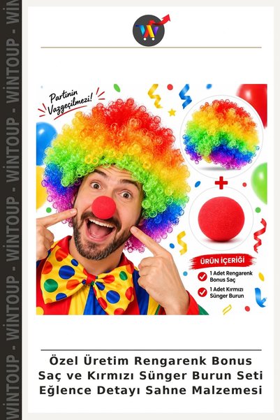 Wintoup Set de accesorii pentru scenă „Bonus Păr Colorat și Nas Roșu din Spum...