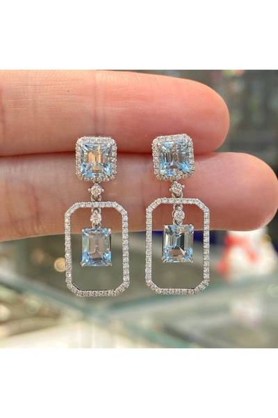 Choice Imitation Rhodium Plated Fresh light blue cubic zirconia hanging earri...
