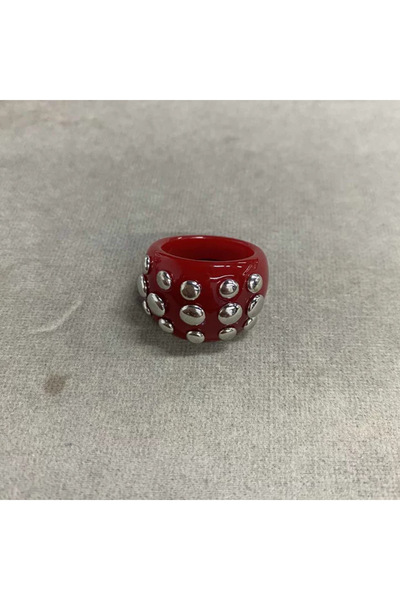 Choice red Color iron Multi-color Resin Rivet Dome Rings for Women Punk Wide ...